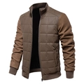 Detail of men's brown jacket showing quilted body fabric and heavy knit sleeve texture - XS / Coffee