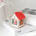 Nordic wooden Christmas house ornament with Santa pattern and red roof and hanging rope - Red House - Santa