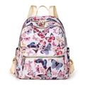 Leichter weißer Rucksack mit buntem Schmetterlingsprint und goldenen Reißverschlüssen - Bunter Schmetterling (Weiß Schmetterling Druck)