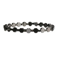 Bracciale in pietra naturale 6mm con perle esagonali metalliche nere e grigie - Esagono