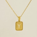 Collar de acero inoxidable chapado en oro 18K con colgante cuadrado y la letra Y - Letra Y