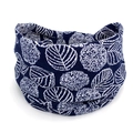 Navy blue elastic yoga headband with white paisley floral print for women - 11-Blue Leaves