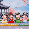 Set of four Tang dynasty lady figurines with colorful robes and unique hand-held items - Tang Dynasty Night Banquet Series (1056-7) / Set of 4