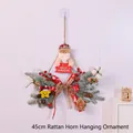 Corona de Navidad con forma de cuerno de 45cm con Papá Noel, bayas y adornos de nieve - 45cm Colgante de Puerta con Lazo