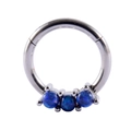 Silver stainless steel hinged ring with three inlaid blue opal stones for nose or ear piercing - 10# Silver - Blue Opal Inlaid