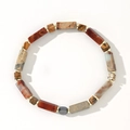 Men's natural semi-precious stone beaded bracelet with hematite spacers and cylinder gems - Earth Tone Natural Stone Gold Spacer Bracelet (B-B24061112A)