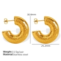 Polished 18k gold plated stainless steel hollow C-shaped earrings with hammered texture - Hammered C-Shape / EH635 Gold