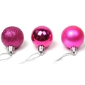 Lot de 3 boules de Noël rose fuchsia avec finitions pailletée, brillante et mate - 3cm / Rose rouge