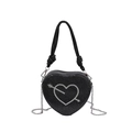 Schwarze herzförmige Umhängetasche mit Strass-Pfeil-Design und silberner Kette - Schwarz