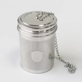 Detailed macro view of 304 stainless steel tea infuser with fine mesh and hanging chain - Medium Crimped Regular Style