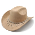 Dettaglio cappello da cowboy in scamosciato beige con eleganti frange di strass - Cachi chiaro / M (56-58cm)