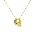 Detailed close-up of shiny 18k gold plated bubble letter Q pendant on a delicate chain - Letter Q