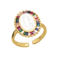 Goldener verstellbarer Ring mit Jungfrau Maria Relief und bunten Regenbogen-Zirkonia - Bunte Zirkonia
