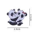 Cute cartoon hugging pandas alloy badge with red bow detail, size 2.5cm by 2.9cm - Couple Panda (No Cardboard)