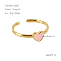 Pink enamel heart open ring in 18k gold plated stainless steel with adjustable band - Heart / Gold + Pink