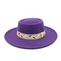 Detail of deep purple wool fedora with a bohemian ethnic pattern woven hat band - M (56-58cm) / Purple