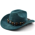 Detail of dark green suede cowboy hat featuring turquoise stones and ethnic beads - M (56-58cm) / Dark Green