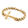 Bracciale a croce in acciaio dorato da uomo con catena a maglie quadrate e chiusura a moschettone - Oro (KB108647-K)