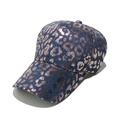 Detail of navy blue baseball cap featuring metallic rose gold leopard print texture - M (56-58cm) / Dark Blue/Rose Gold Leopard (B)