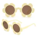 Sunflower shaped kids sunglasses in cream yellow with dark brown round lenses - P3-Matte Creamy Yellow Frame