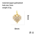 Macro shot of 8mm 18K gold plated heart pendant with zircon inlay and size dimensions - P05722-f-1