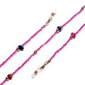 Pink seed bead glasses chain with natural colorful stones and gold metal beads - Rose Red