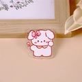 Cute acrylic cream-style puppy brooch with pink bow and flower for bags and clothes - Creamy Flower Dog