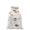 Floral cotton drawstring bag with cartoon cat prints for gift packaging and storage - 10*14cm / White Kitten