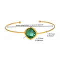 Gold open bangle featuring a square faceted green Czech glass stone and steel beads - Gold/Light Green Stone
