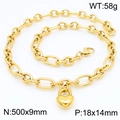 Bracciale a catena ovale in placcatura oro 18k con ciondoli a forma di cuore in 3D - Collana d'oro (KN217616-Z)