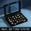 24-grid black velvet jewelry storage box with glass lid and metal buckles 20x15x4.7cm - Black
