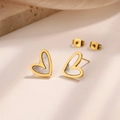 Eleganti orecchini a lobo a cuore dorati con inserto in madreperla bianca da donna - Orecchini d'Oro