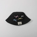 Black cotton bucket hat for girls with colorful bow ties and minimalist woven label - Kids One Size / Black