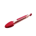 Pince de cuisine en acier or rose avec embouts en silicone rouge et anneau de blocage - Rouge