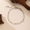 Silver double-layer stainless steel snake chain and bead necklace for women - 【B47】Double Layer Blade Bead Anklet Steel Color