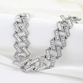 Chaîne cubaine en argent avec maillons géométriques et pierres de zircone cubique - Style Barre Iced Out (NL24086) / Argent / 7"