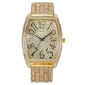 Luxury gold oval quartz watch for women with sparkling rhinestones and black numerals - Gold