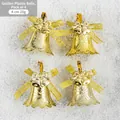 Set di 4 campane di Natale in plastica dorata con fiocchi per decorare l'albero - Stile D Campane Dorate con Fiocco Set da 4