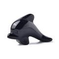 Polished black obsidian dolphin sculpture hand-carved with smooth surface finish - Obsidian