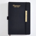 Black faux leather 2026-2027 planner with gold stamping and elastic closure band - 2026.01-2027.06 A5 / Black