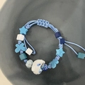 Bracelet tissé bleu clair fait main avec breloque petit chien blanc et perles étoiles - Style Chiot Dessin Animé Bleu (43#)