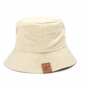 Classic beige canvas bucket hat with leather logo patch and metal eyelets for sun protection - M (56-58cm) / Beige