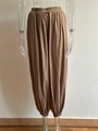 Loose fit khakis lantern pants in light nylon fabric with elastic waistband and cuffs - Deep Khaki Pants