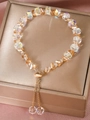 Adjustable beaded bracelet with transparent iridescent crystals and gold sliding clasp - Colorful Iridescent Faceted Crystal Bolo Bracelet (11289)