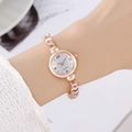 Elegant rose gold women's quartz watch with pink gemstones and chain style bracelet strap - Rose Gold Pink Rhinestone