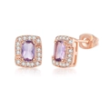 Elegant rose gold square stud earrings with purple gemstone and white zircon accents - Rose Gold + Purple Stone Earrings