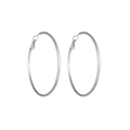 Macro shot of large polished silver hoop earrings showing smooth texture and clasp details - 50mm / Steel