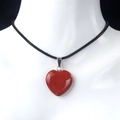 Polished natural red heart stone pendant with adjustable black cord necklace for women - Red Jasper