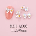 Bow heart nail art charm with iridescent rhinestones and 11.5x8mm size scale - Silver Base Aurora AB (AC06)