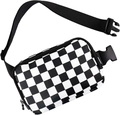 Waterproof nylon waist bag featuring a stylish black and white checkered pattern design - Black White Grid
